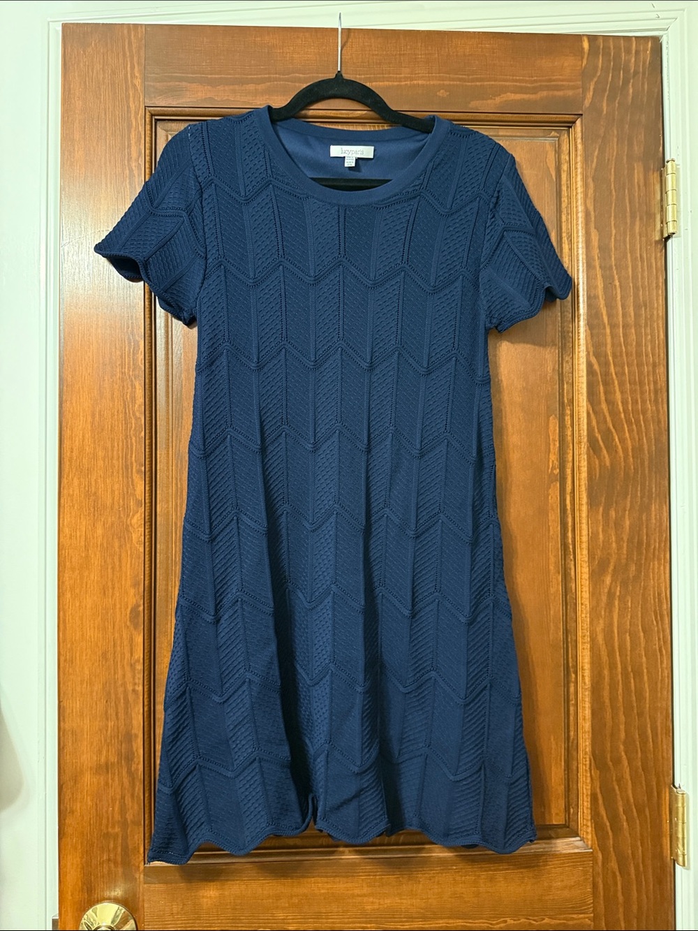 Lucy Paris Navy Textured Short-Sleeve A-Line Mini Dress